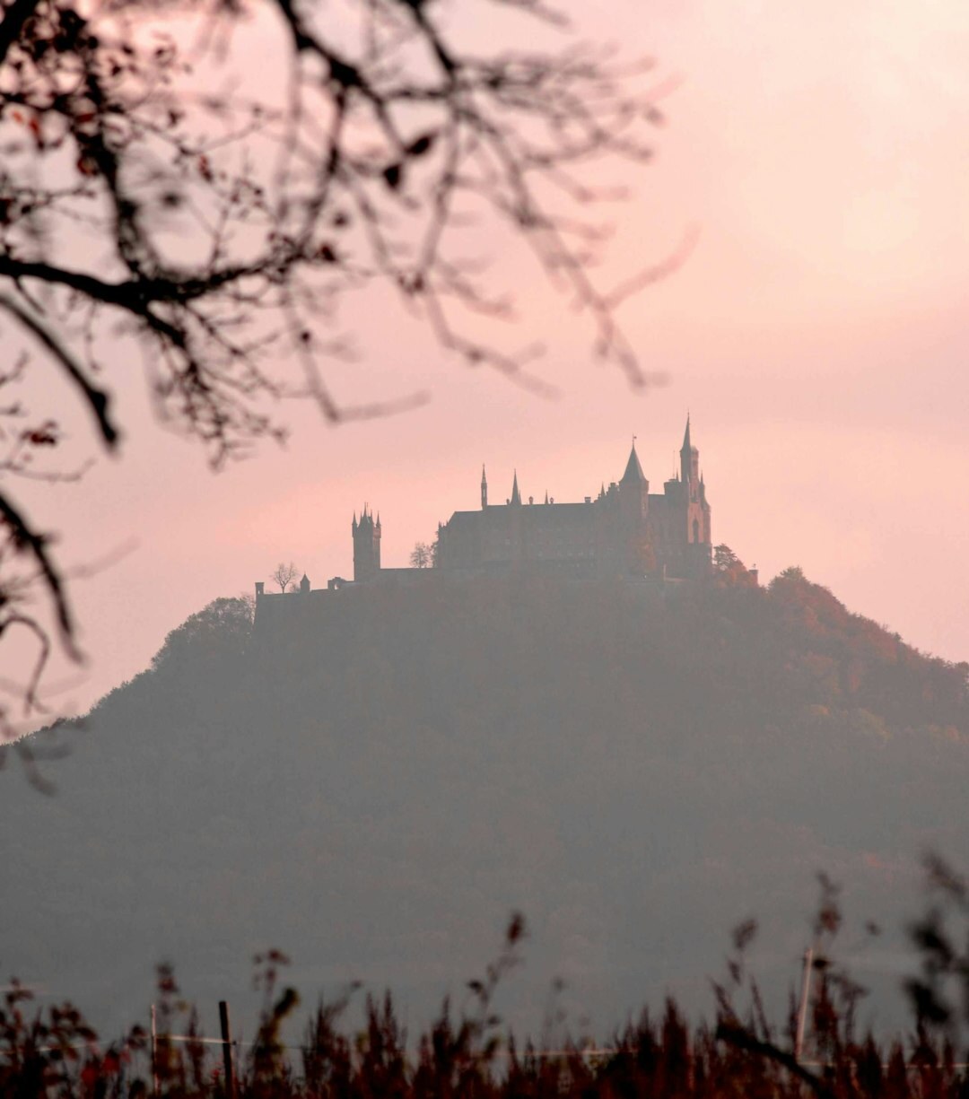 Foggy medieval castle on a hill in northern Croatia at dusk